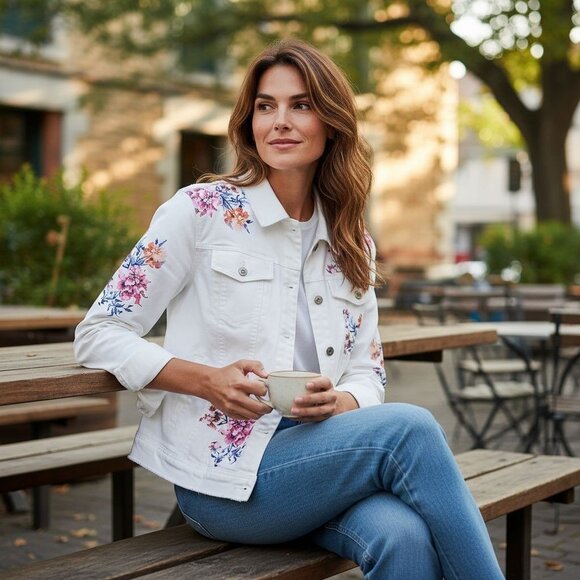 DG2 by Diane Gilman Jackets & Blazers - DG2 Denim Jacket Diane Gilman Bohemian Floral Pockets Fringed Comfy Designer 3X